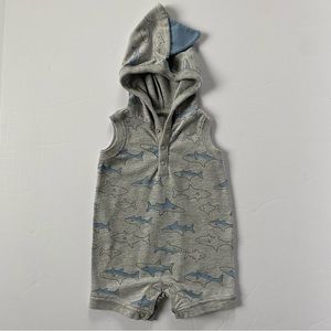 Shark One Piece Outfit Size 3 Months Romper Hoodie With Finn Gray Blue Ocean EUC